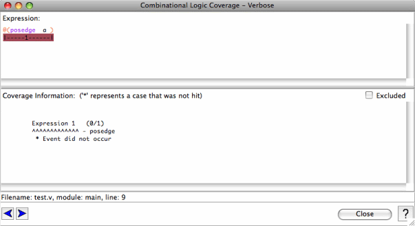 Example Coverage Output for an Uncovered Event Subexpression